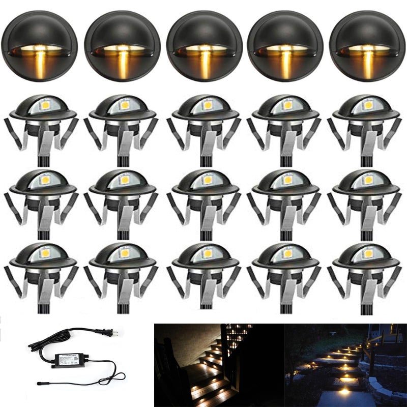 FVTLED Pack of 20 Warm White Low Voltage LED Deck Lights kit Î¦1.38 Outdoor Garden Yard Decoration Lamp Recessed Landscape Pathway Step Stair Warm White LED Lighting, Black - Image 1